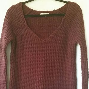 Hollister sweater burgundy with white lace trim.
